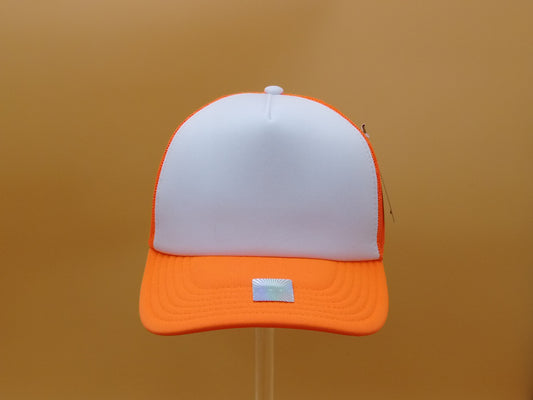ORANGE/WHITE TRUCKER MESH CAP