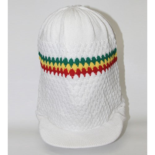 WHITE RASTA KNITTED BEANIE